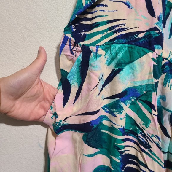 Torrid Tropical Print Challis Button Front Midi Dress Plus Size 6X Pink Green - Picture 4 of 8